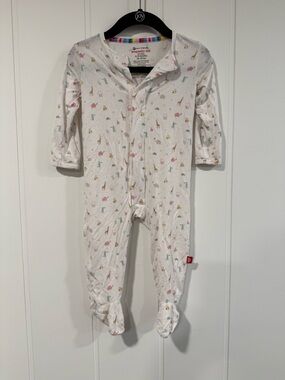 Magnetic Me Cream One-Piece Footed Pajamas with Multicolor Animal Print
